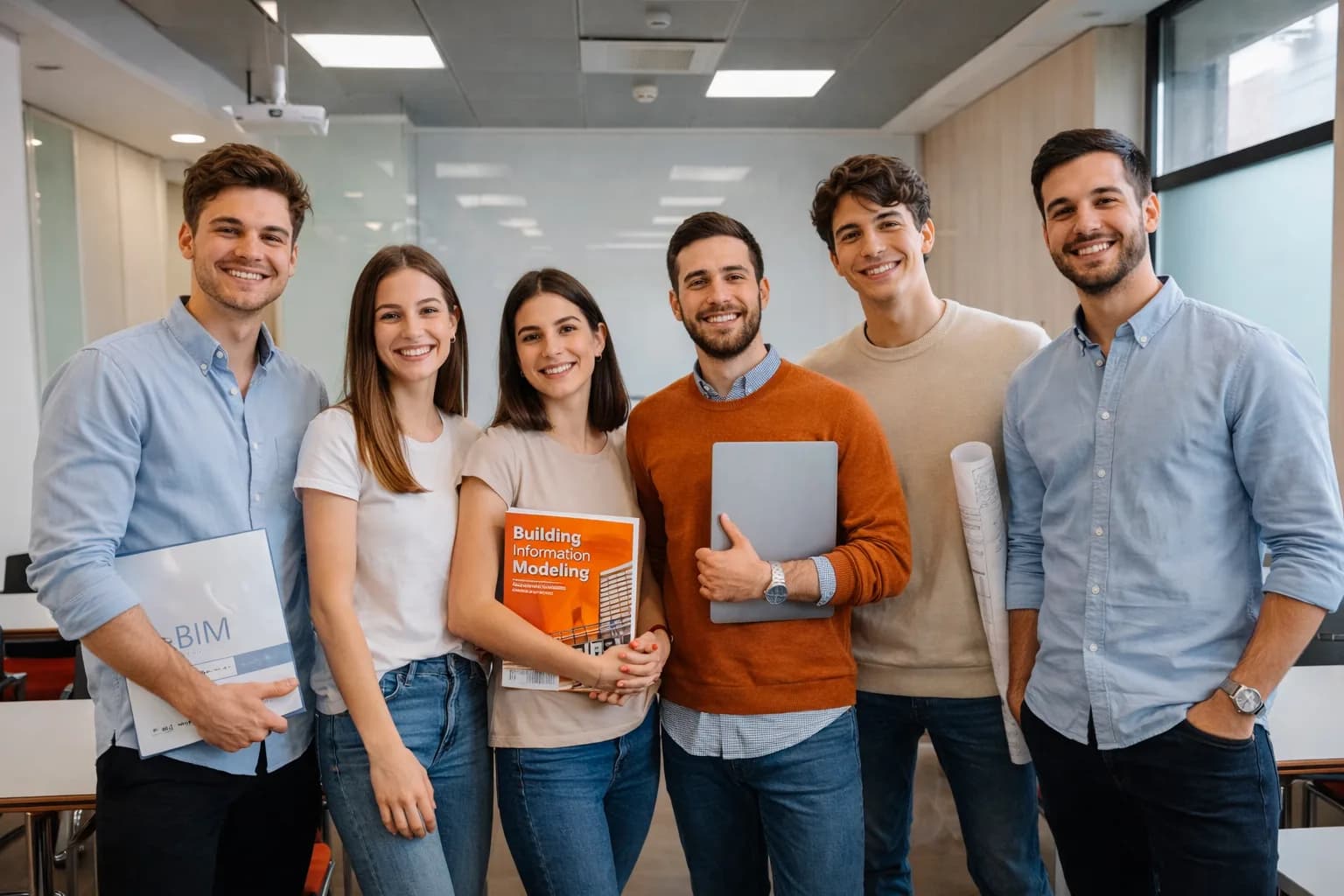 Grupo de alumnos de IDESIE con sus libros de BIM